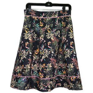 Lefon QUZU Black Skirt Colorful Floral Boho A-Line Soft Pleats Knee Length Sz 40